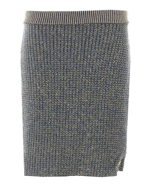 Balmain Gray Glittered Skirt With Zip Closure On The Back