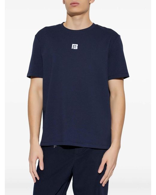 Balmain Blue Cotton T-Shirts Loose Sleeve for men