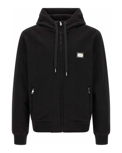 Dolce & Gabbana Black Logo Plaque Hoodie for men