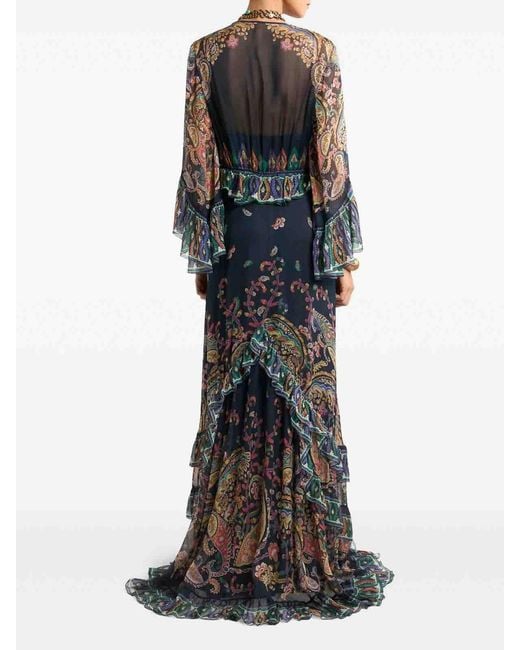 Etro Black Maxi Flared Dress With See-Through Sleeves