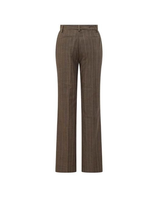 Ganni Brown Light Wool Melange Stripe Straight Pants