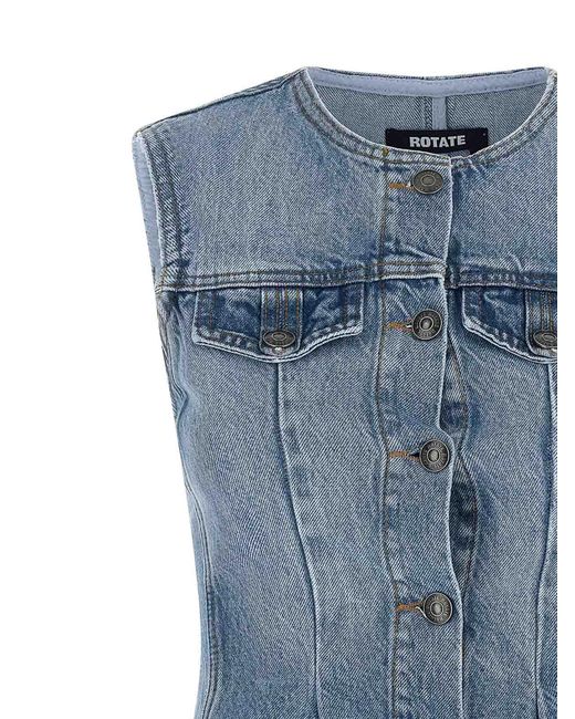 ROTATE BIRGER CHRISTENSEN Blue Flared Denim Top