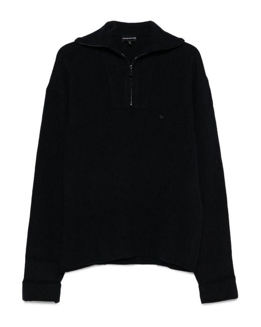Emporio Armani Black Half Zip Turtle Neck Sweater for men