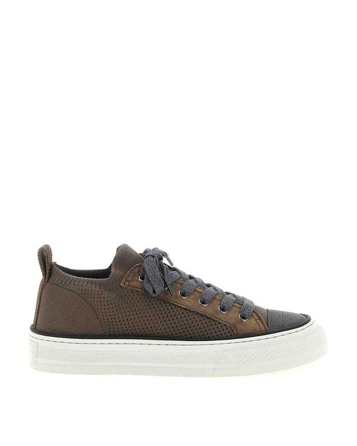 Brunello Cucinelli Brown Monile Knit Sneakers