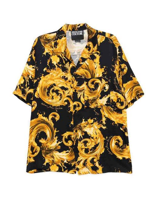 Versace Jeans Yellow Baroque Print Shirt With Chest Pocket for men