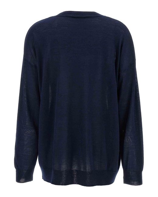 P.A.R.O.S.H. Blue Lightweight Wool Blend Crew-Neck Sweater
