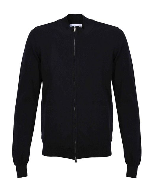 Alpha Studio Blue Cotton Yarn Blouson With Zip for men