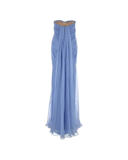 McQueen Blue Silk Chiffon Bustier Evening Dress