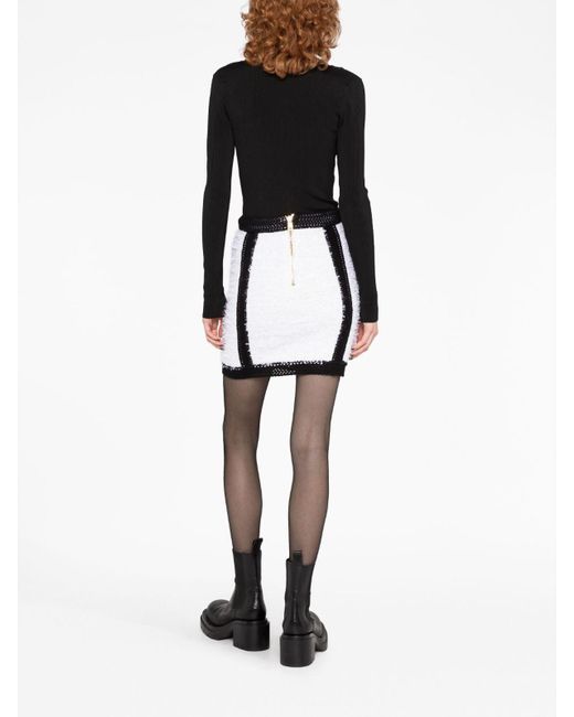 Balmain Black Button-embossed Bouclé Skirt
