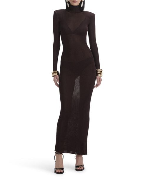 Self-Portrait Brown Viscose Knit Maxi Dress
