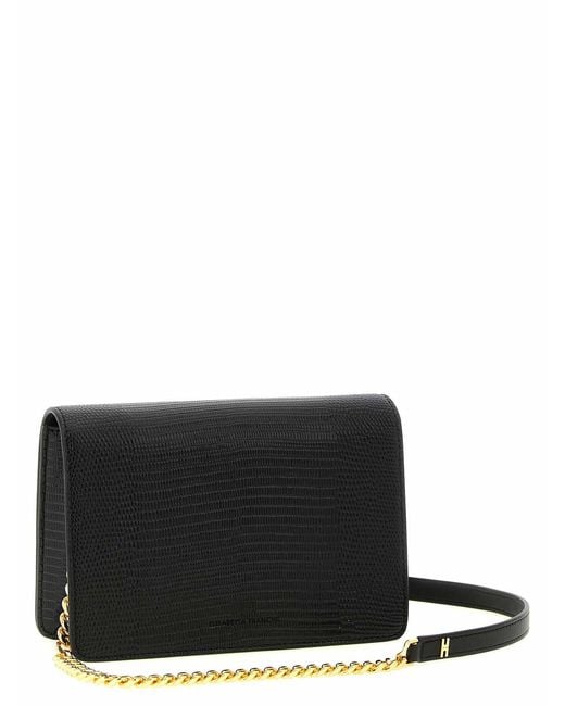 Elisabetta Franchi Black Lizard Print Crossbody Bag