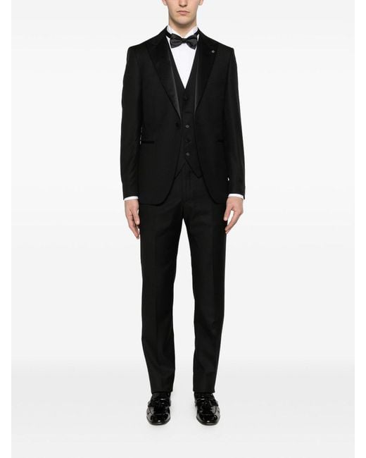 Tagliatore Black Wool Tuxedo With Satin Lapels for men
