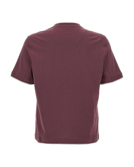 Brunello Cucinelli Purple Double Layer T-Shirt for men