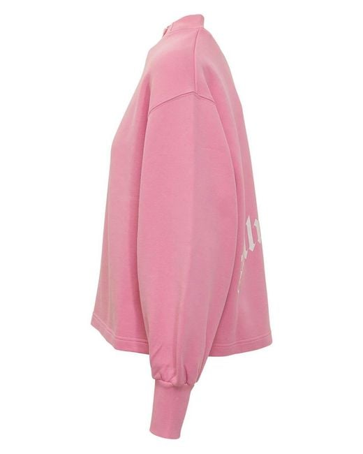 Palm Angels Pink Curved Logo Printed Sweatshirt