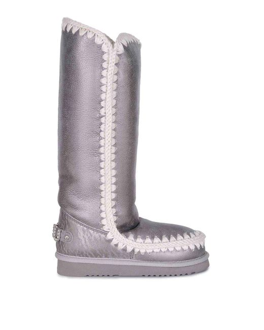 Mou White Boots Made Of Suede Sheepskin