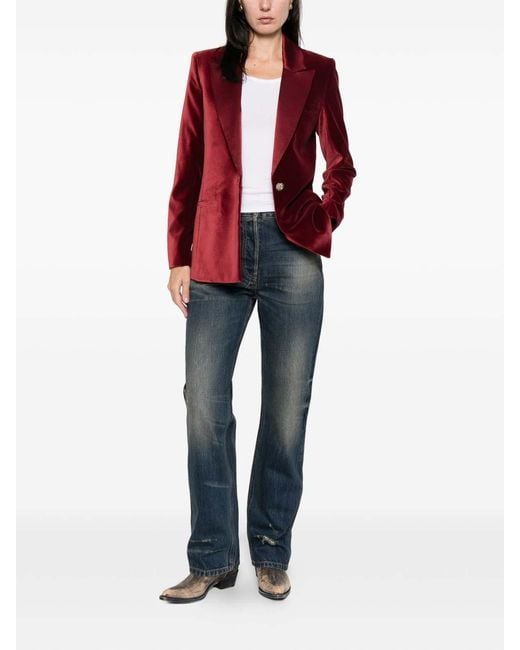 Alice + Olivia Red Velvet Single-Breasted Jacket