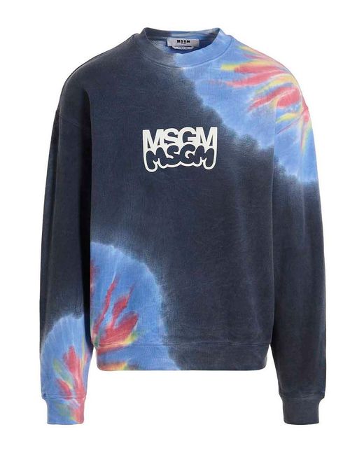 MSGM Blue Logo Print Tie Dye Sweatshirt By Burro Studio for men