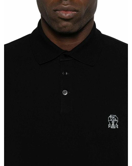 Brunello Cucinelli Black Piquet Polo With Logo for men