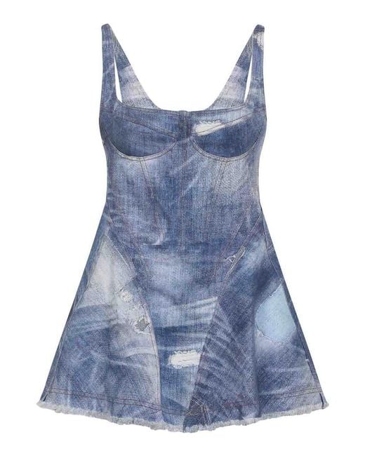Roberto Cavalli Blue Cotton Mini Dress
