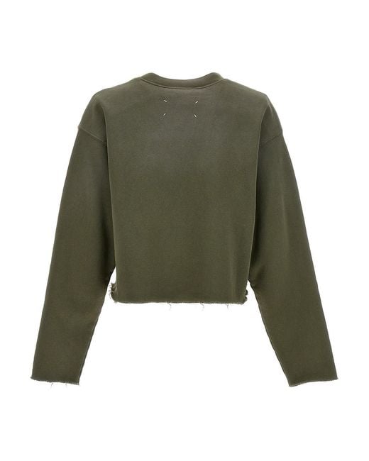 Maison Margiela Green Logo Embroidery Cropped Sweatshirt