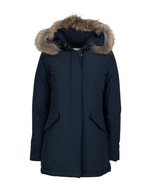 Woolrich Blue Short Coat With Hoodie