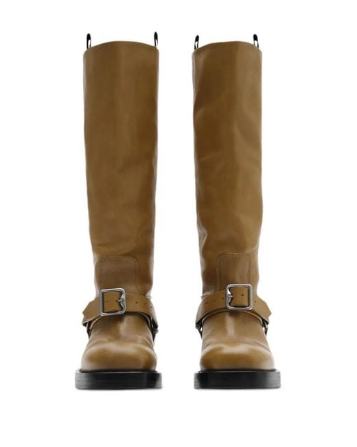 Burberry Green Leather Saddle High Boots