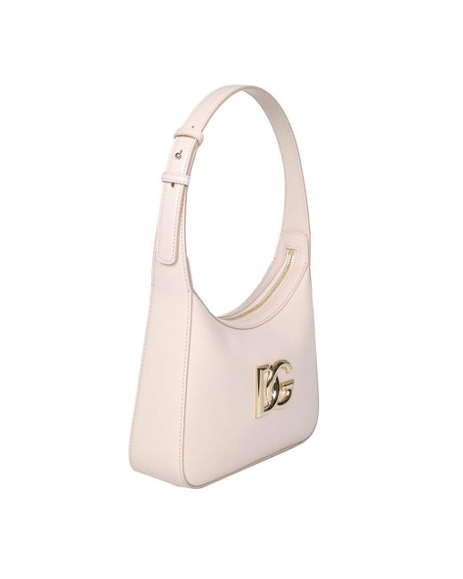 Dolce & Gabbana Natural 35 Shoulder Bag In Leather With Dg Logo