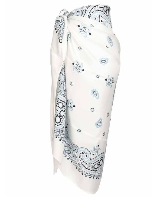 Ferragamo White Arabesque Print Silk Sarong