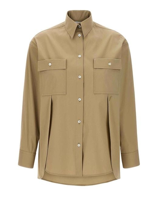Ferragamo Natural Panel-Designed Cotton Poplin Shirt With Tone-On-Tone Logo