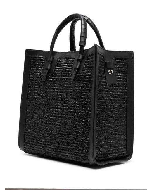 Casadei Black Beauriva Mini Raffia And Leather Tote Bag