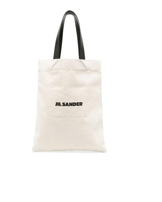 Jil Sander White Book Tote Linen Shopping Bag