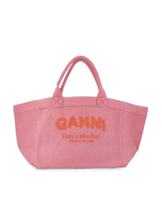 Ganni Pink Xxl Shopper Beach Resort Parfait