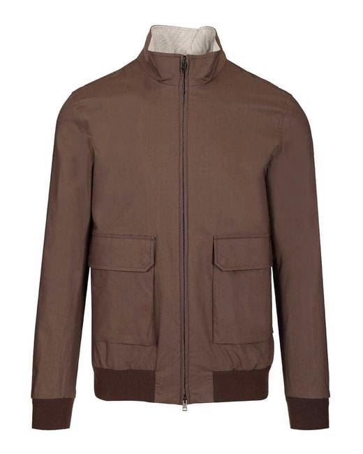 Herno Brown Stretch Cotton Bomber Jacket for men