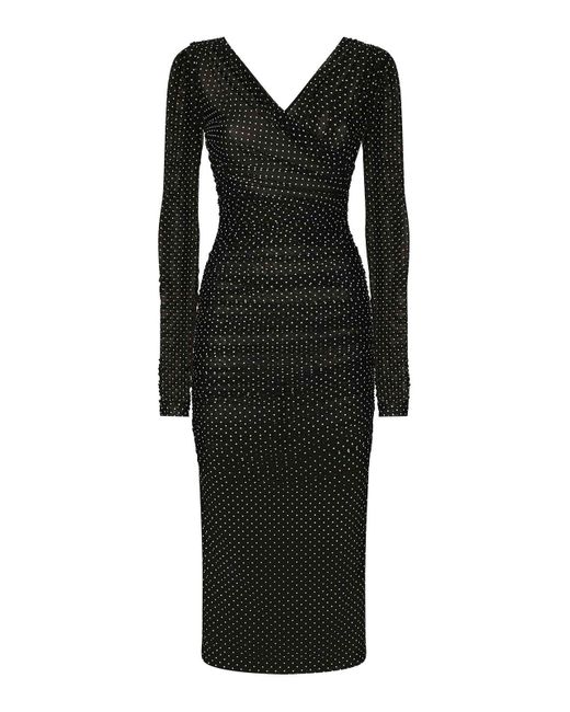 Dolce & Gabbana Black Small Polka Dot V-Neck Dress