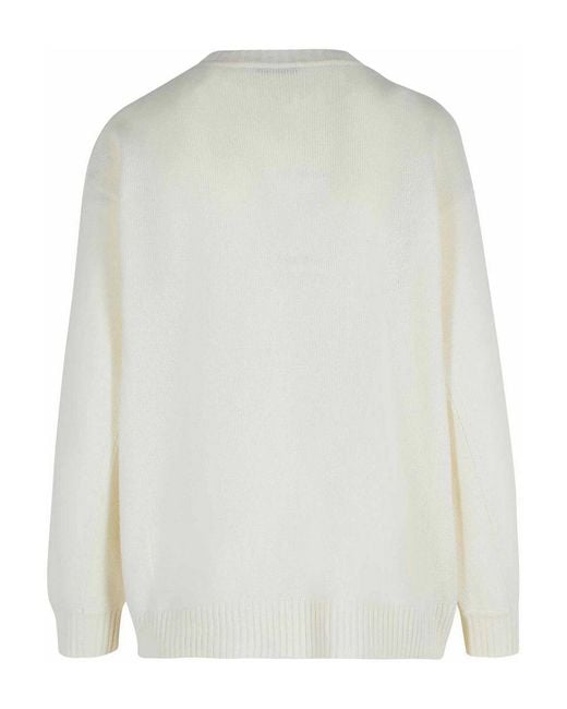 Max Mara Gray Logo-Embellishment Crew-Neck Sweater