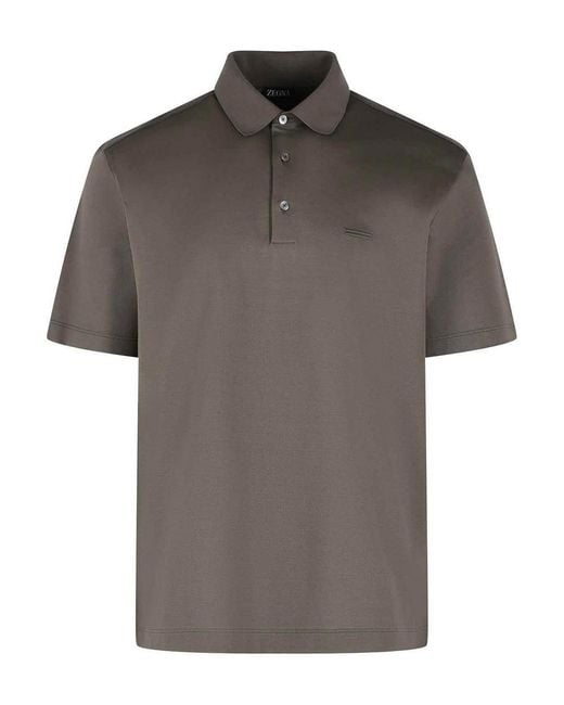 Zegna Gray Dark Taupe Cotton Polo Shirt for men