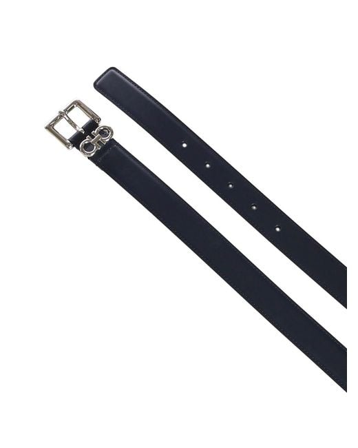 Ferragamo Blue Leather Belt With Double Gancini
