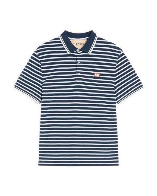 Valentino Garavani Blue Vlogo Signature Piquet Cotton Polo Shirt for men