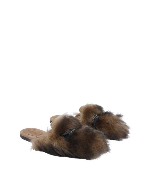 Dolce & Gabbana Brown Shearling And Suede Slippers