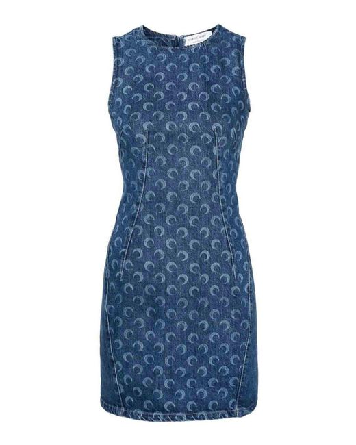 MARINE SERRE Blue Monogram Denim Mini Dress
