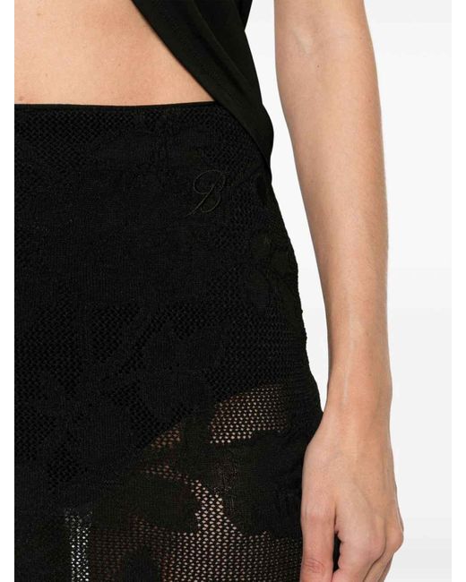 Blumarine Black Embroidered Pencil Midi Skirt