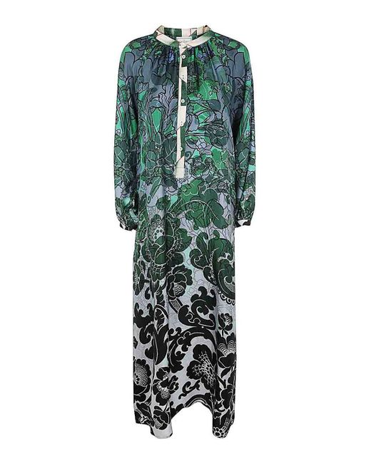 Pierre Louis Mascia Green Printed Silk Twill Dress