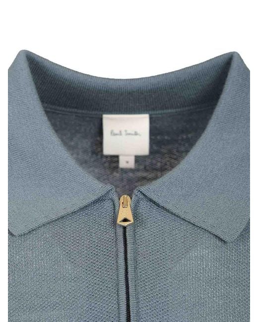 Paul Smith Blue Knitted Polo Shirt for men