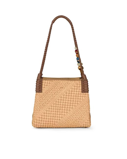 Etro White Libra Small Raffia Shopping Bag