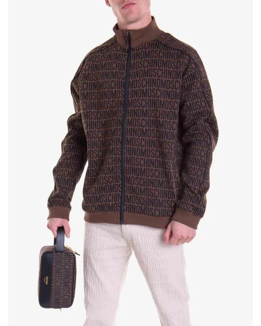 Moschino Brown Zip High Neck Sweater for men