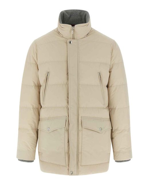 Brunello Cucinelli White Knit Insert Down Jacket for men
