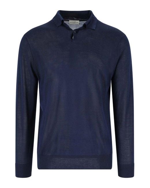 Ballantyne Blue Silk And Cashmere Polo Shirt for men