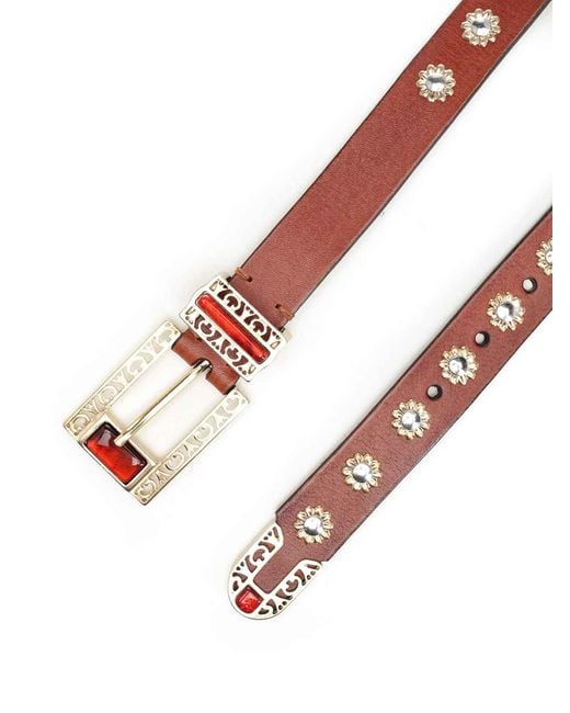 Golden Goose Deluxe Brand Brown Leather Belt With Floral Studs