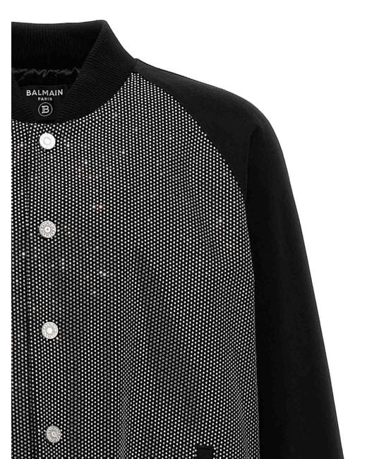 Balmain Black Rhinestone Bomber Jacket for men
