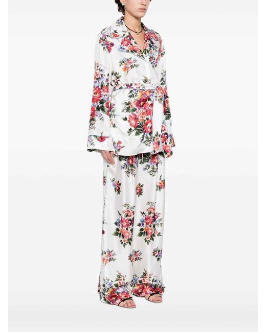 Dolce & Gabbana White Flower Print Silk Shirt
